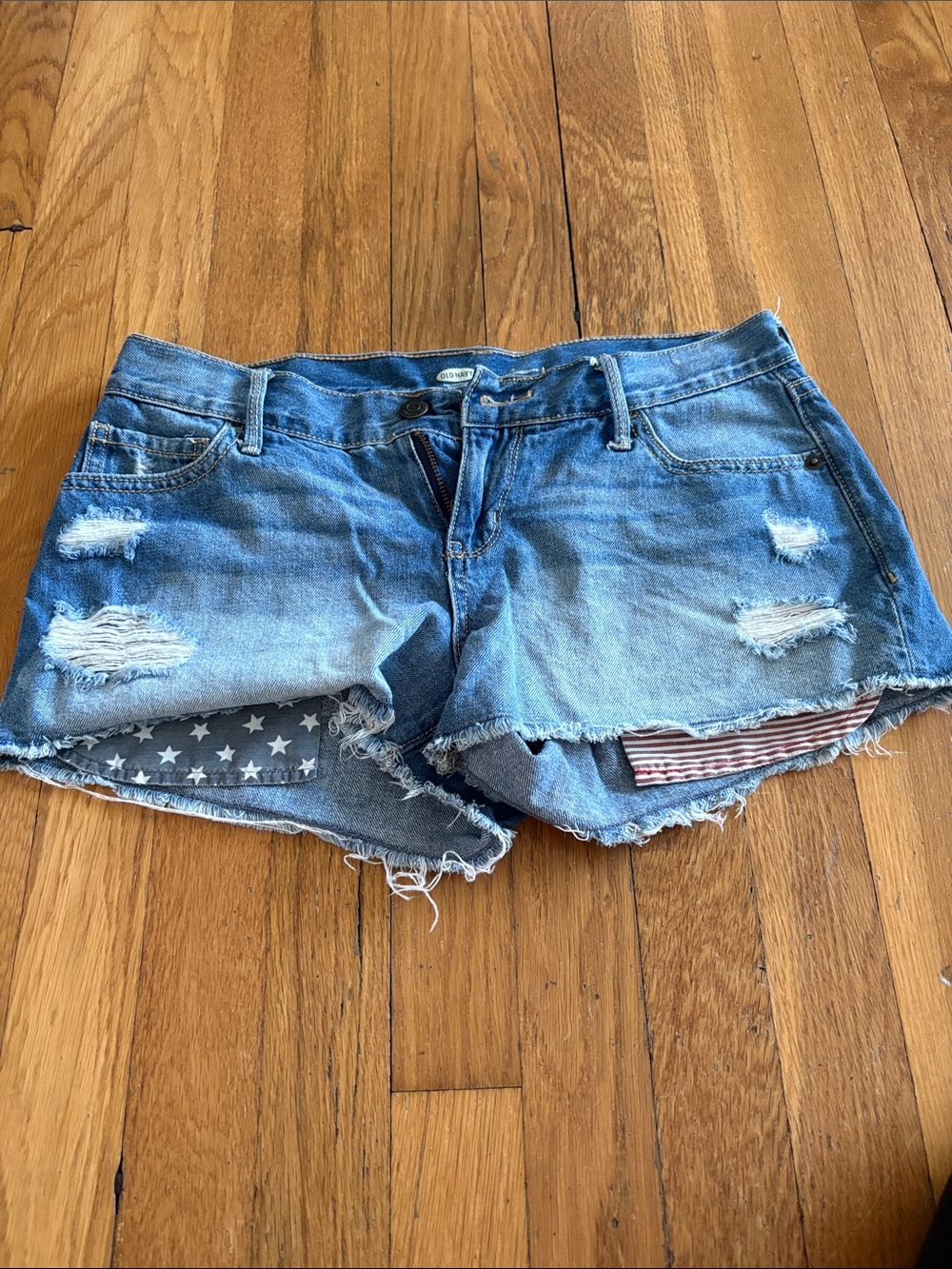 Old Navy Distressed Blue Jean Shorts with Flag Peek